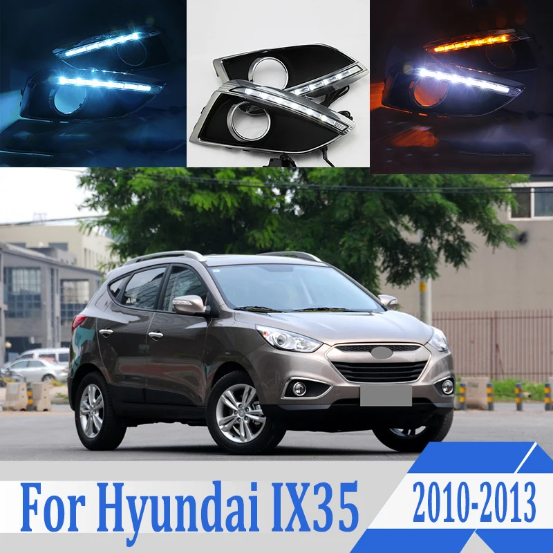 

2pcs For Hyundai IX35 2010-2013 LED Daytime Driving Running Light DRL Car Fog Lamp 6000K White Turn Yellow Turn Blue Light