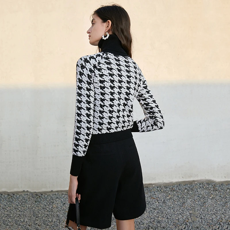 

Knitting Cardigan Plaid Sweater Loose Fit Turtleneck Long Sleeve Women New Fashion Tide Autumn Winter 2021 1DD3313
