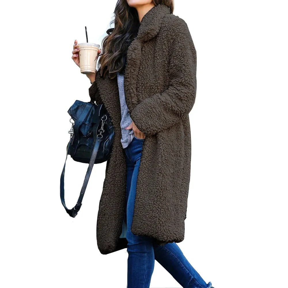 

Fleece Coat Women Casual Turn Down Collar Long Sleeve Thicken Outwear AM2217