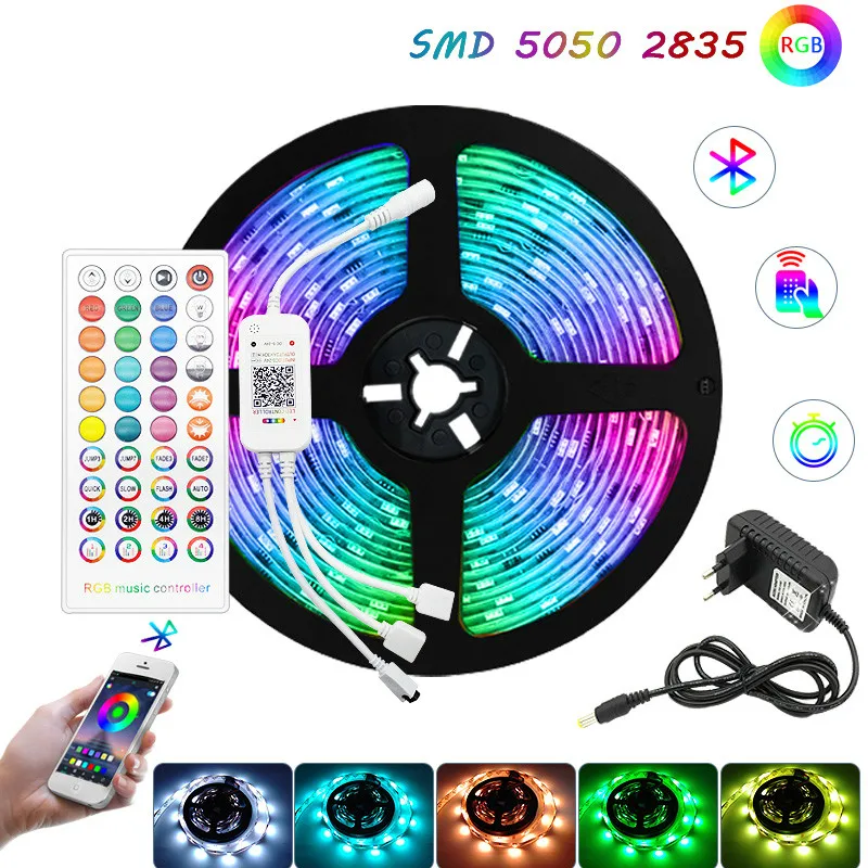 

LED Strip Light Bluetooth Music SMD 5050 2835 5M 10M 15M Waterproof RGB Tape DC 12V Ribbon Diode Decoration For Room Christmas