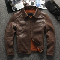 2021 light brown retro motorcycle style genuine leather jacket men plus size 3xl real natural sheepskin autumn biker coat