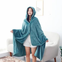 wearable blanket plain dyed flannel hooded blankets air condition blankets portable warm blanket throw on home sofa bed travel