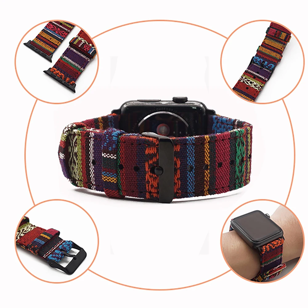 

High Quality Christmas Exotic Style Fabric Straps For iWatch 44mm 40mm Sports Band for Apple Watch 42mm 38mm Series 2 3 4 5 6 Se