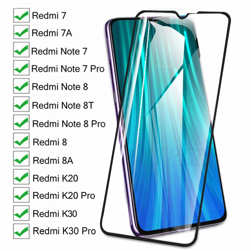 Защитное стекло с полным покрытием для Xiaomi Redmi 7 8 7A 8A K20 K30 Note Pro 8T 9S