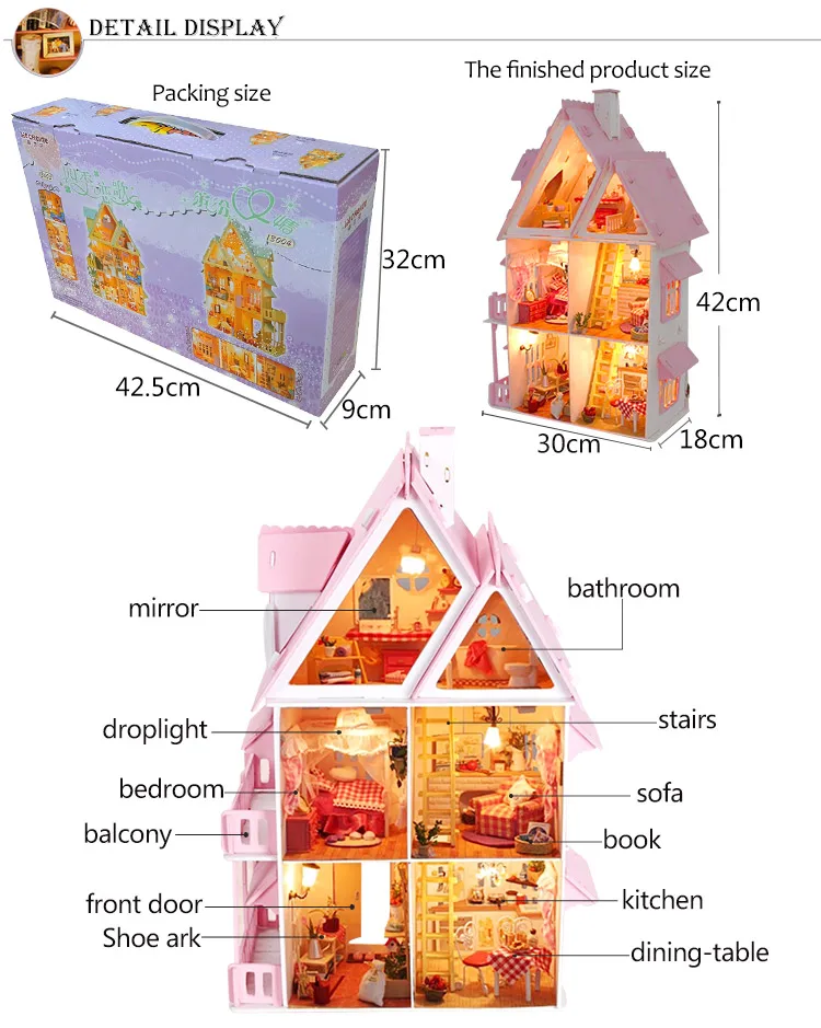 

Big Size DIY Doll House Large Wooden Doll Houses Miniature Dollhouse Furniture Kit for children Birthday Christmas gifts
