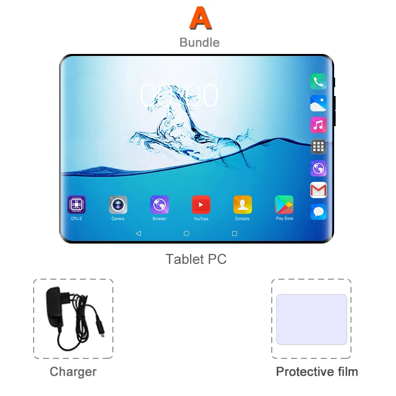 Комплект 1 Супер закаленное стекло 2.5D 10,1 дюймов планшетный ПК Android 8,0 OS Octa Core 6 Гб ram 64 Гб rom 8 ядер 1280*800 ips Phablet планшеты 10 - Комплект: Комплект 1