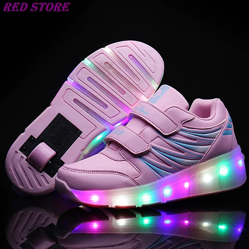 

Kids Baby Shoes Sneakers Children Glowing Sneakers with Wheels Led Light up Roller Skates Sport Luminous Lighted for Boys Casual