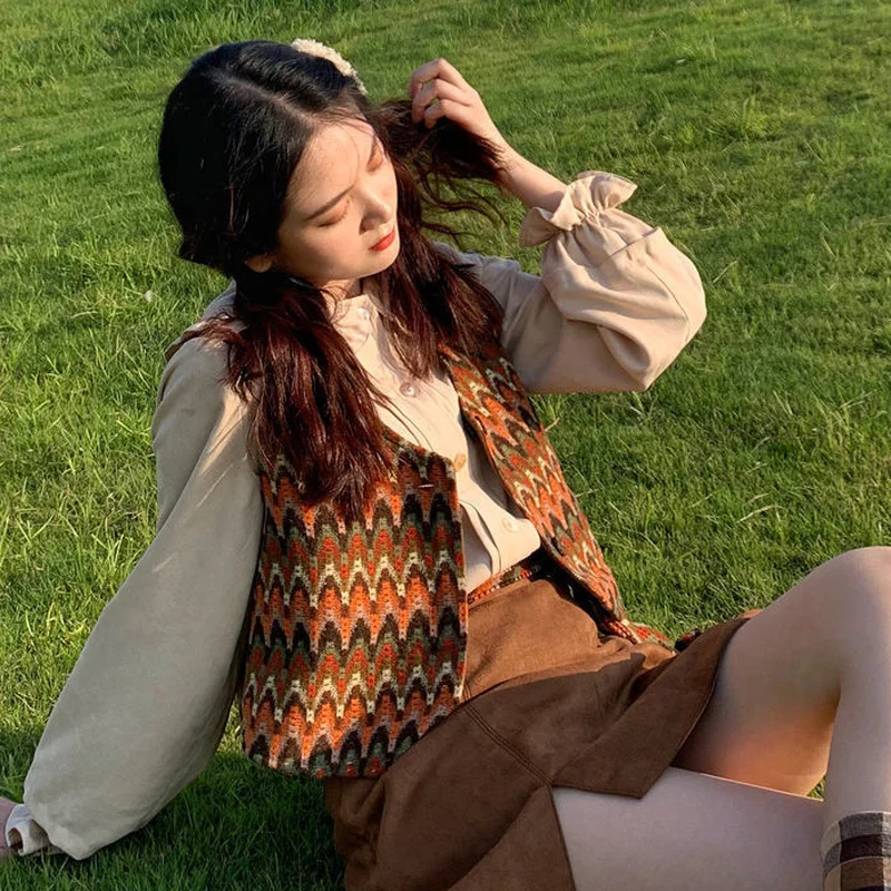 

Sets Women Leisure Elegant Lovely College Slim Trendy Summer New All-match Side-slit Skirts Female Simple Vintage Korean Style