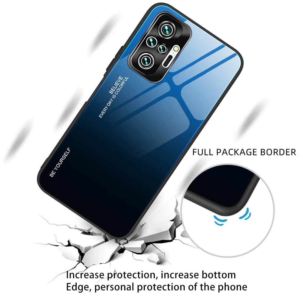 

Gradient Tempered Glass Case For Xiaomi Redmi Note 10 Pro Case Silicone Soft Frame Hard Glass Back Case