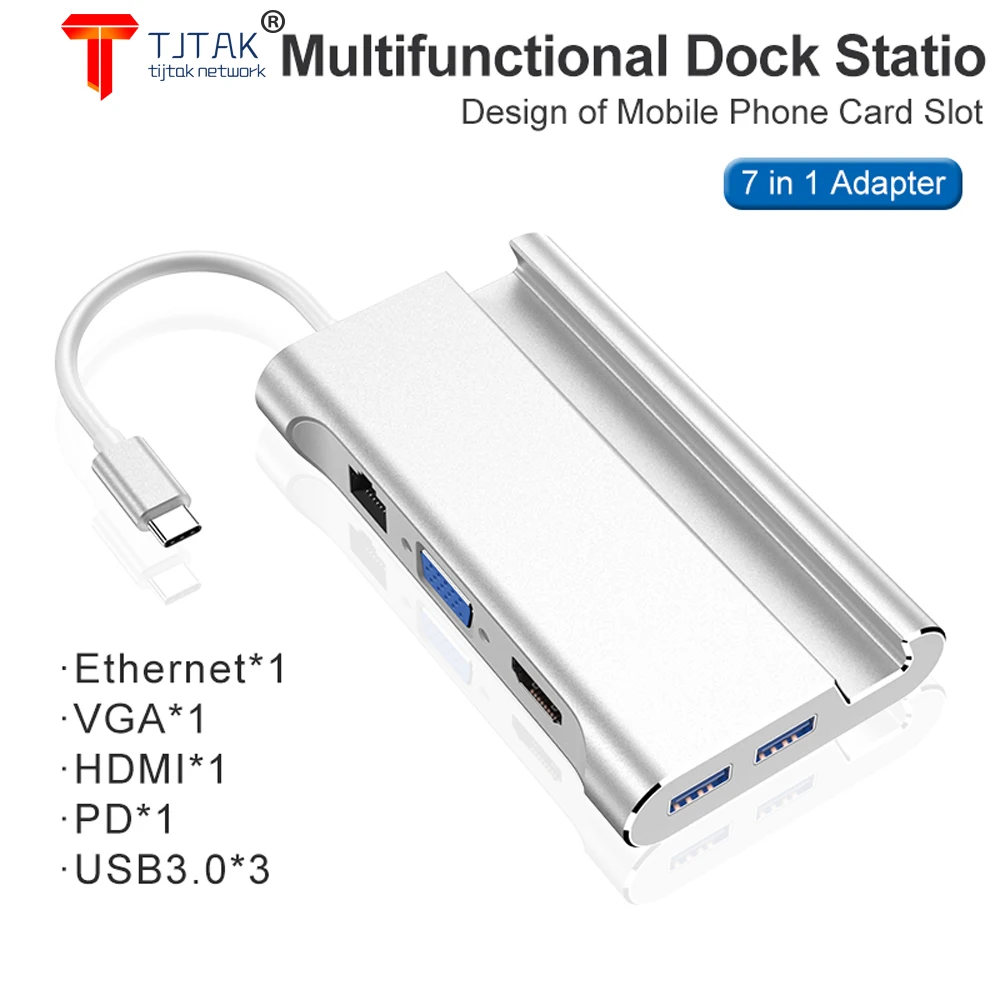 Док станция типа C для HDMI 4K USB 3 0 VGA RJ45 PD USBC|USB-хабы| |