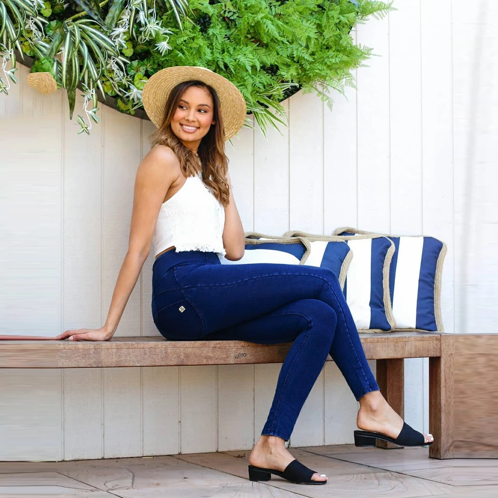 Shascullfites Melody Blue Skinny Jeans Straight Fit Jean Push Up Super Stretchable Women Button Fly Bum Lift Jeans Pants