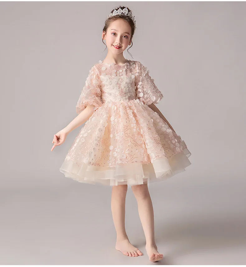 Champagne Tulle Sequin Flower Girl Wedding Gown Evening Kids Dress Girls Children Prom Princess Party Formal Birthday Dresses | Детская