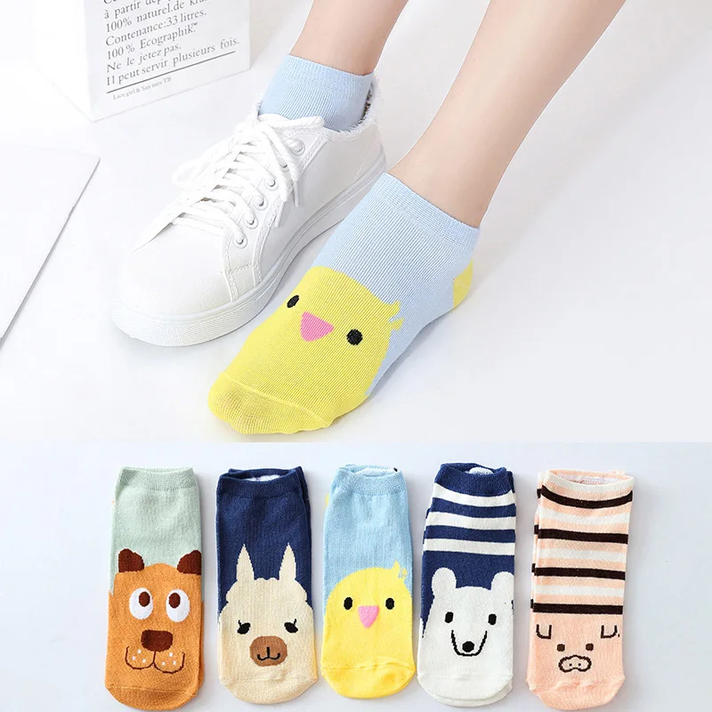 1 пара женские носки с рисунками хлопковые незаметные милые короткие ушками в