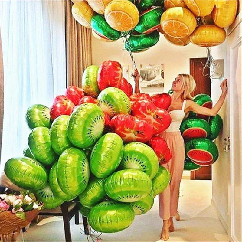 

50pcs 18" Fruit Foil Helium Balloon Peach Watermelon Kiwi Strawberry Orange Pineapple Hawaii Summer Party Decoration Kids Toy