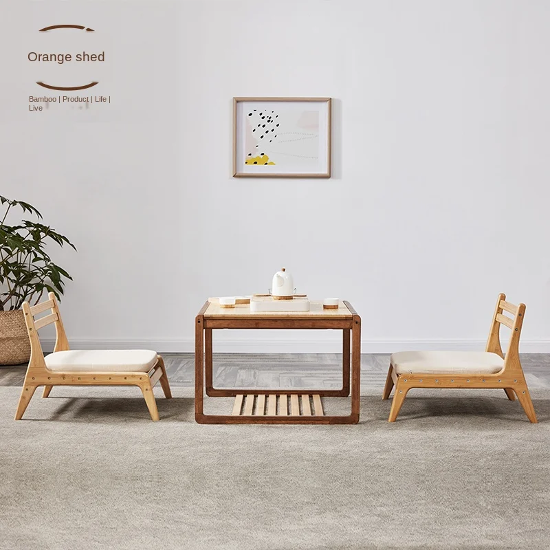 

Light small bamboo solid wood stool single backrest short leg design chair multi-functional bay window tatami armchair