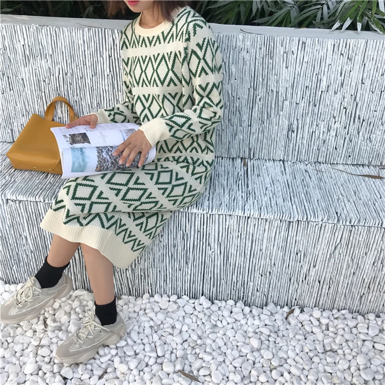 Colorfaith новинка 2019 Осень зима женские платья свободные модные вязаные теплые