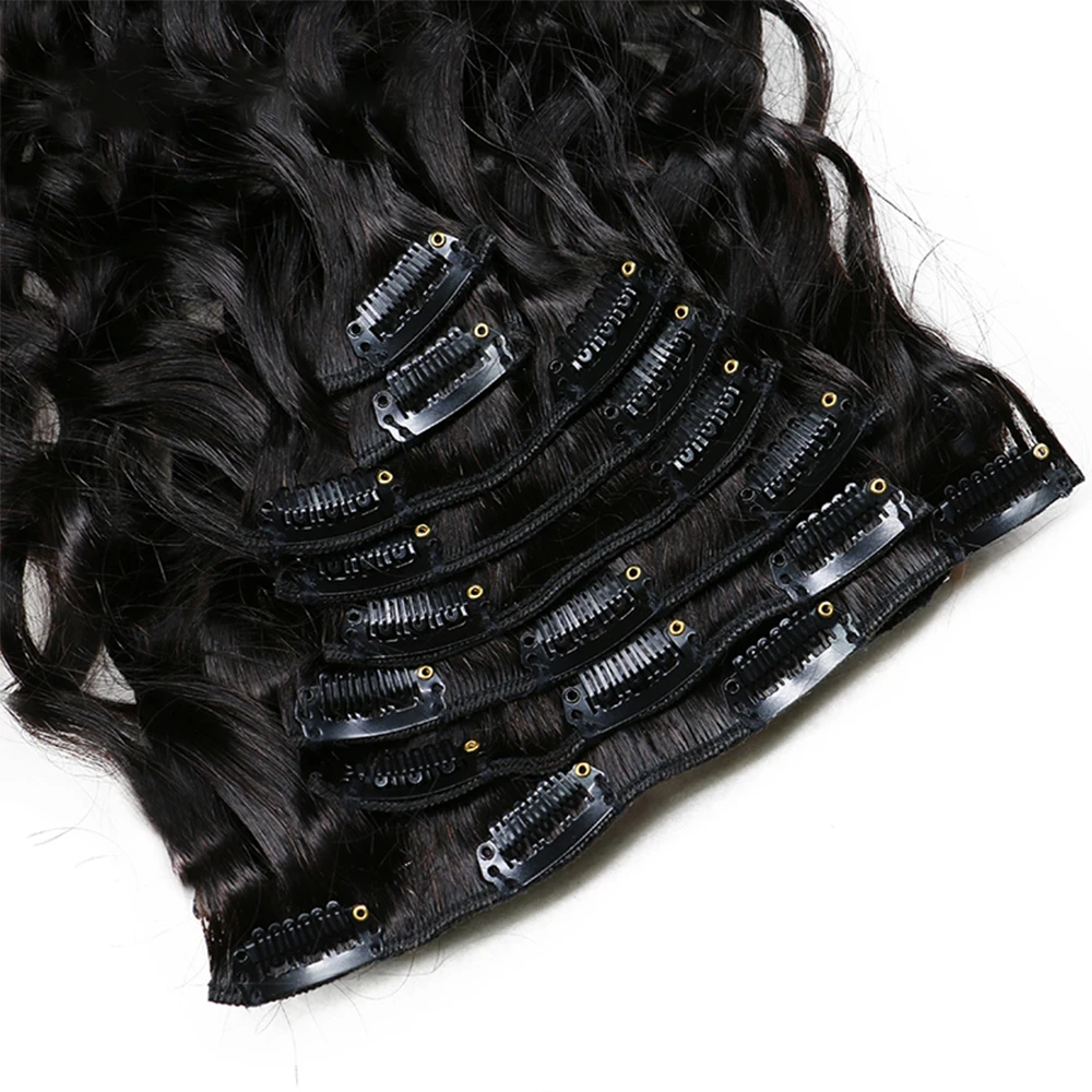 Волосы с волнистыми клипсами бразильские человеческие волосы на заколках для