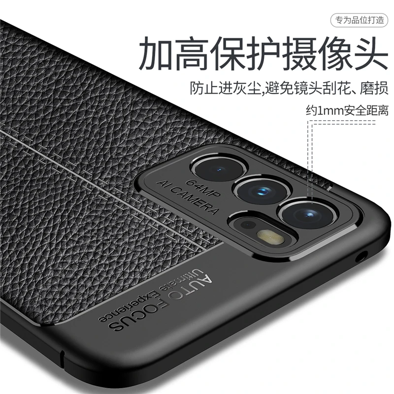 For Oppo Reno6 5G Case Luxury Leather Soft Silicone Shockproof TPU Bumper Back Cover For Reno 6 5G Phone Case For Oppo Reno 6 5G