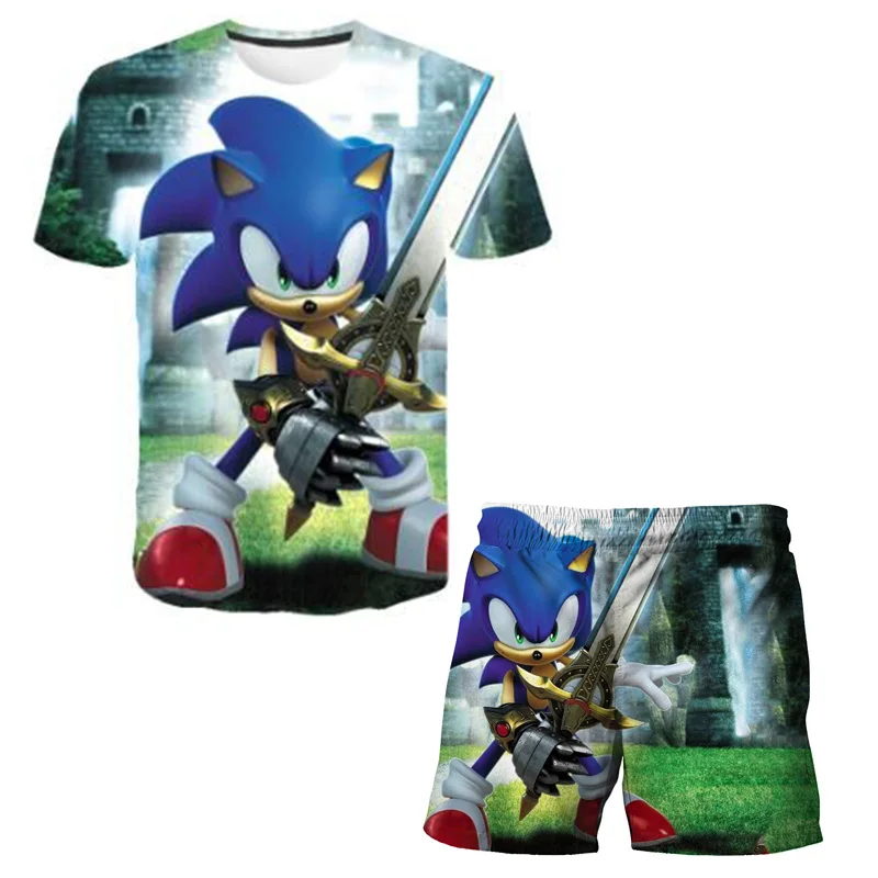 

Children Clothing Sonic T Shirt Suit Summer Baby Boys Clothes Kids Girls Breathable Fashion Short Sleeve 3D Novelty Cartoon
