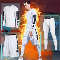 3 pcs men gym fitness clothing sportswear male gym running sets basketball jerseys training suit compression kits