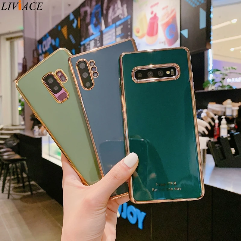 Luxury Plating Soft Silicone Phone Case For Samsung Galaxy S22 S21 S20 FE 5G S10 Lite S9 Plus Note 20 10 9 8 Ultra Gold Cover