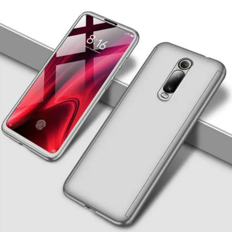Серебристый 360 градусов противоударный чехол для телефона Xiaomi mi A2 A3 Lite 9T 9 SE CC9 CC9E Red mi 5plus K20 Note 5 6 7 Pro Чехол со стеклом - Цвет: Серебристый