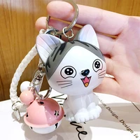 12 style korean version of the cute cartoon cat keychain smiley cat men and women key ring jewelry car chain bag pendant gift