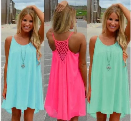

Модное летнее платье, женское шифоновое платье на бретелях-спагетти, Пляжное Короткое мини-платье