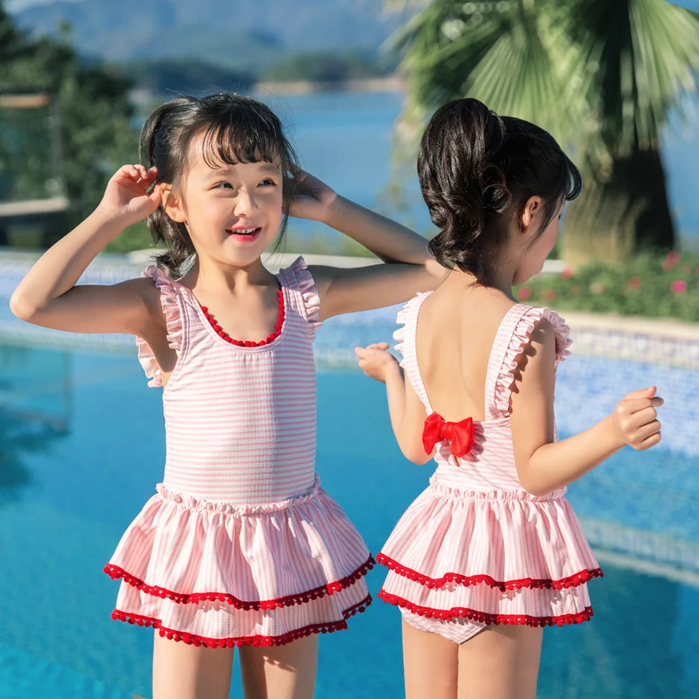 

2-12 Years Children One Piece Swimsuit Baby Girl Swimsuit Hot Spring Skirt Swimsuit Bow Cute Swimsuit Swimwear Kids Girl Swim