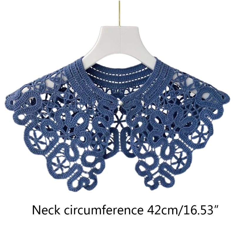 

Korean Hollow Out Knit Fake Collar Shawl Faux Pearl Button Scarf Necklace Solid Color Floral Lace Lapel Blouse Mini Cape
