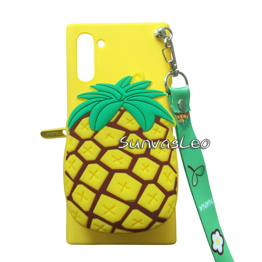 Pineapple 3D кошелек для samsung Galaxy Note 10/Note 10 Plus, мягкий силиконовый чехол с изображением животных из мультфильма, чехол-кошелек, чехол для телефона с цепочкой и кабелем - Цвет: Pineapple
