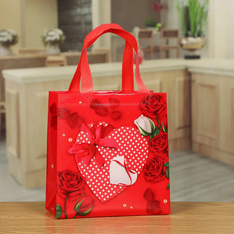 

12Pcs Reusable Non-woven Environmental Shopping Gift Bag Large Capacity Women Tote Shopping Handbag For Valentine's Day