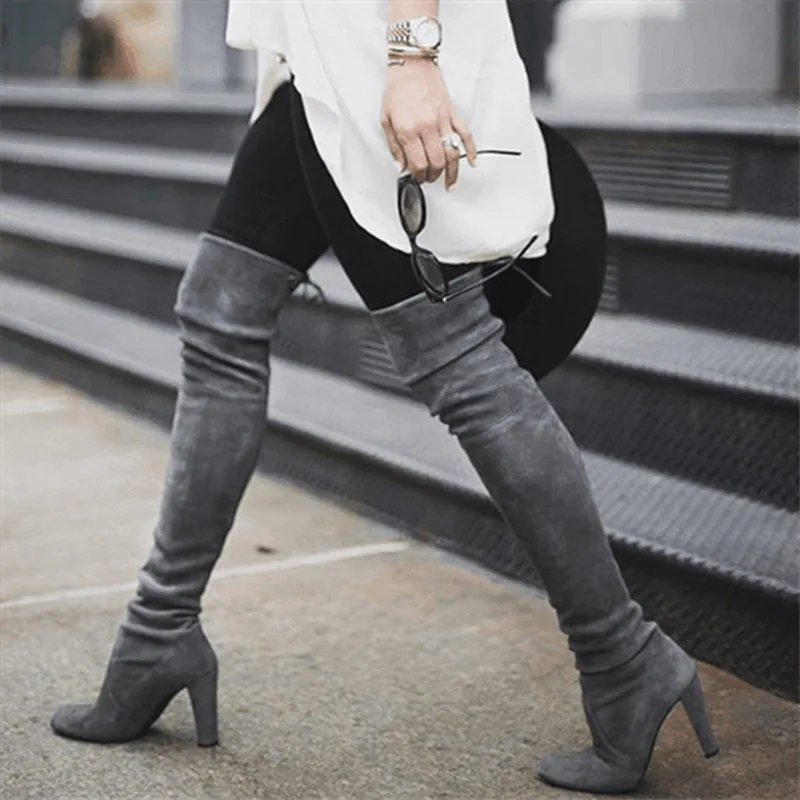 

Plus Sze Women's Boots Autumn And Winter New Women's Boots Stretch Boots High Heel Pointed Over The Knee Boots British Leopard