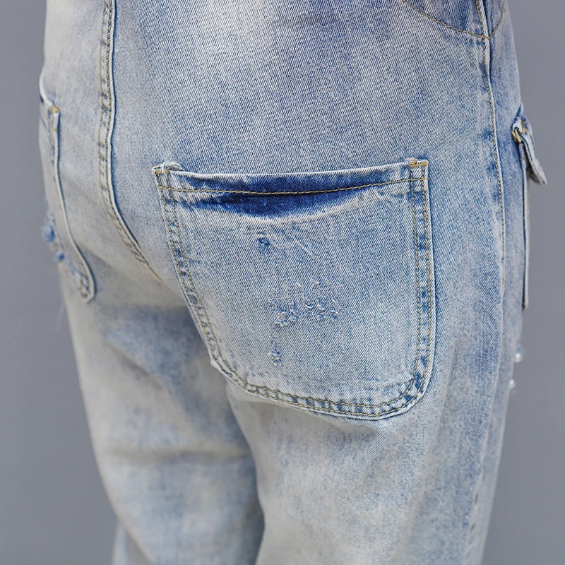 Женские винтажные джинсовые комбинезоны комбинезон с блестками и бисером весна