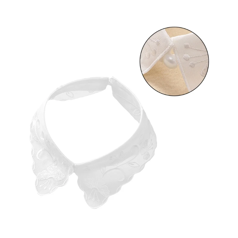 

Women Elegant White False Fake Collar Lapel Choker Sweet Embroidery Butterfly Floral Dickey Necklace Clothing Accessory
