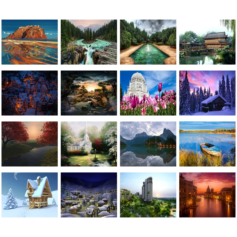 

Diy 5D Diamond Painting Fully Paste Landscape Cross Diamond Embroidery Snow House Boat Lake Waterfull Home Decoration Painting