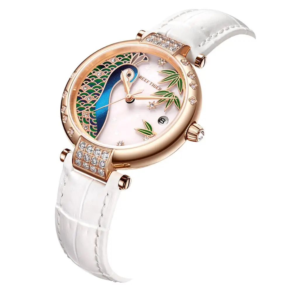 2020 Reef Tiger/RT Original Brand Gold Rose Automatic Mechanical Wristwatch Waterproof Genuine Leather Watch RGA1587 enlarge