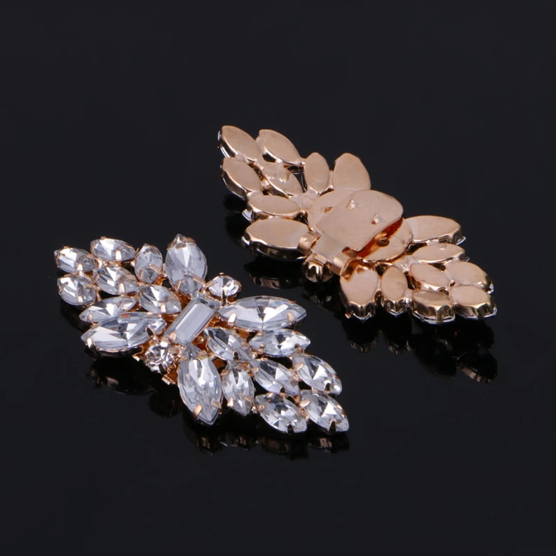 

J2FF Gold Tone Rhinestone Shoe Clips Flower Glass Wedding Diamante Sparkle Fashion
