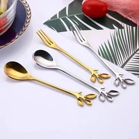 stainless steel spoon creative branch leaves spoonfork coffee stirring spoon christmas gift kitchen accessories tableware