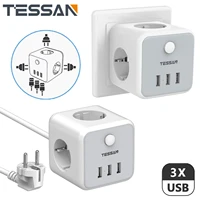 tessan multiple sockets cube power strip with 3 ac outlets 2500w10a 3 usb ports and power switch 1 5m extension cord gray