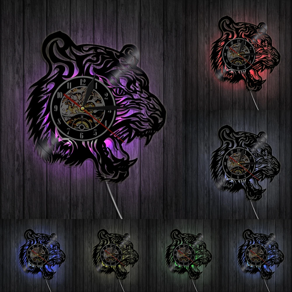 Настенные часы с изображением головы тигра виниловая пластина современный