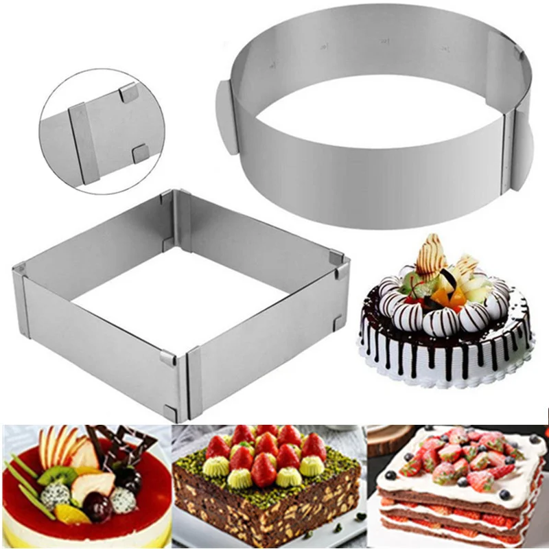 Adjustable Mousse Ring 3D Round & Square Cake Mold Stainless Steel Baking Mould Kitchen Dessert Accessories Cake Decorating Tool