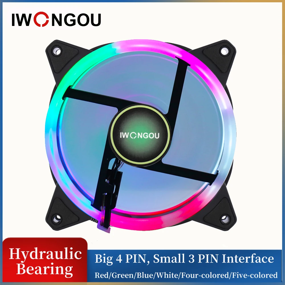 

IWONGOU 120mm PC Computer Case Fans LED Cooling Fan 12V Ultra Silent radiator 3Pin 4Pin cooler with Anti-Vibration Rubber