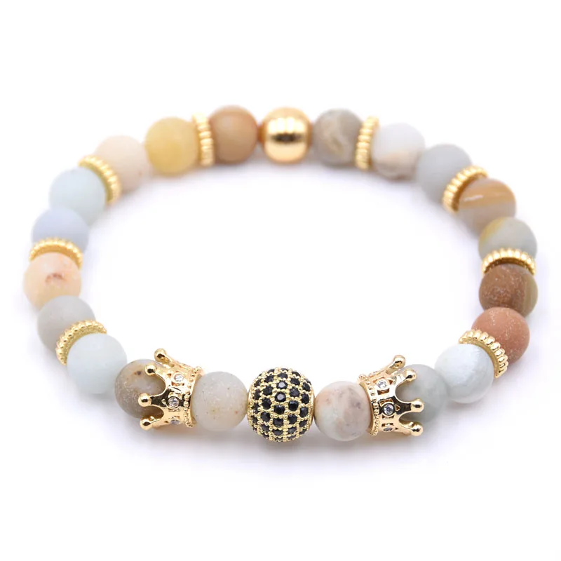 HYHONEY CZ Zirconia Copper Gear spacer Disco ball+crown Charms Bracelets Natural stone &amp Bangles Jewelry pulseras | Украшения и