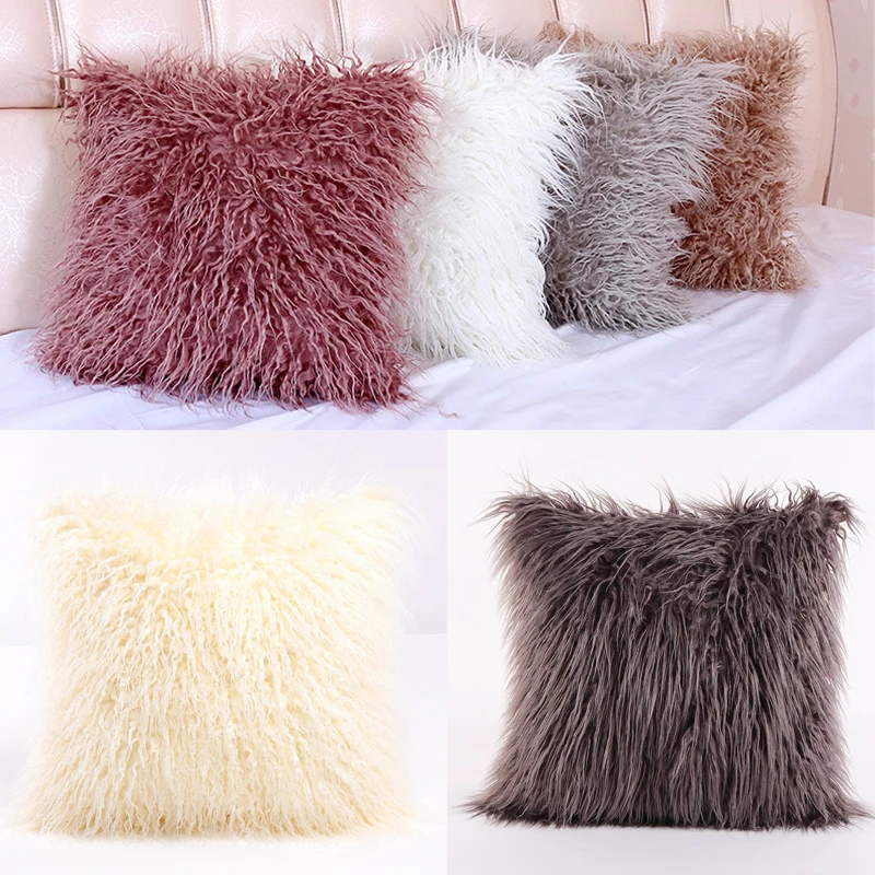 

Soft False Fur Plush Pillowcase Shaggy Fluffy Pillow Covers Living Room Bedroom Sofa Cushion Covers 43x43cm