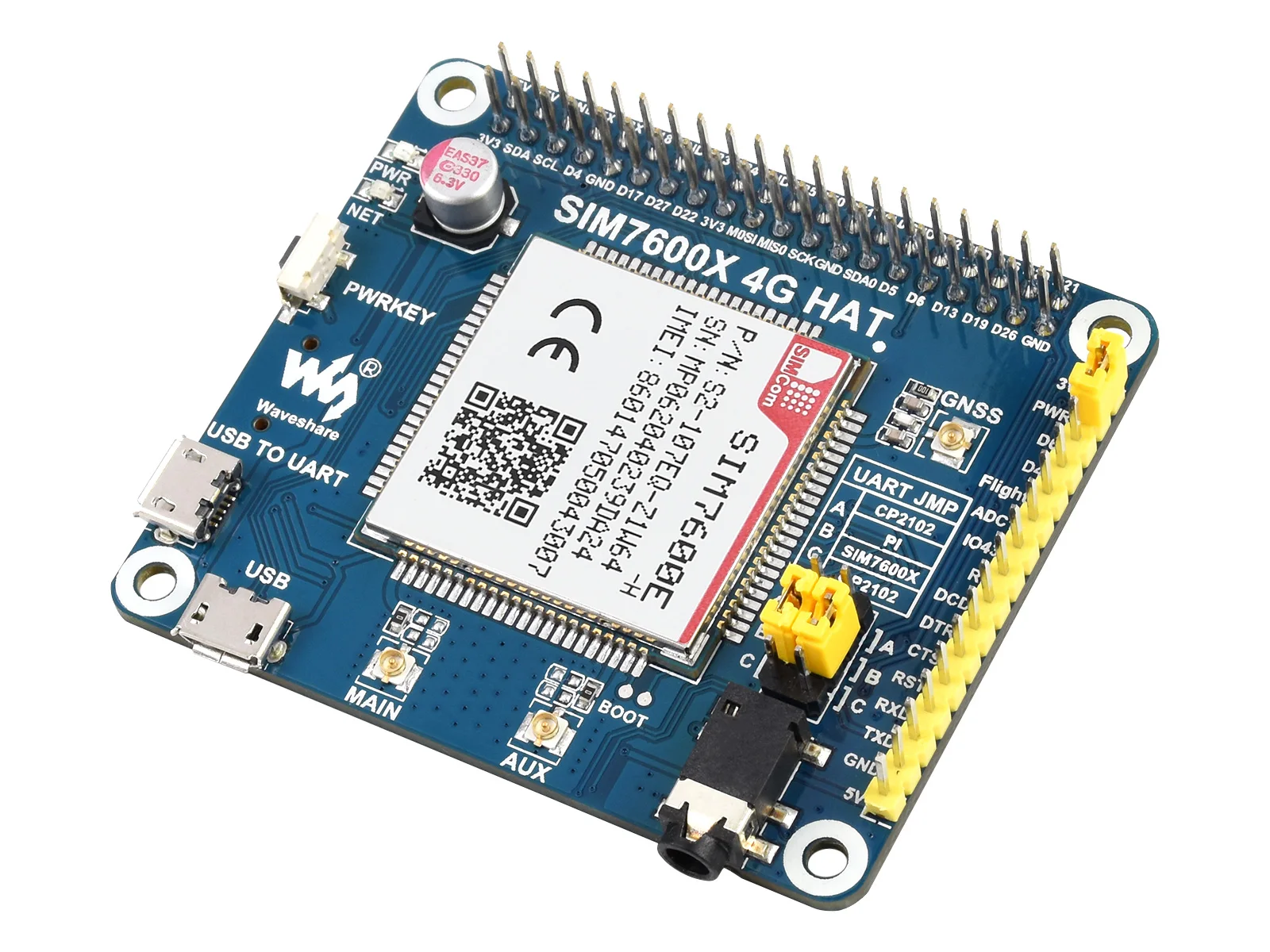 Waveshare SIM7600E H 4G шляпа для Raspberry Pi LTE Cat 4 / 3G 2G ГНСС Европа Юго Восточная Азия Западная