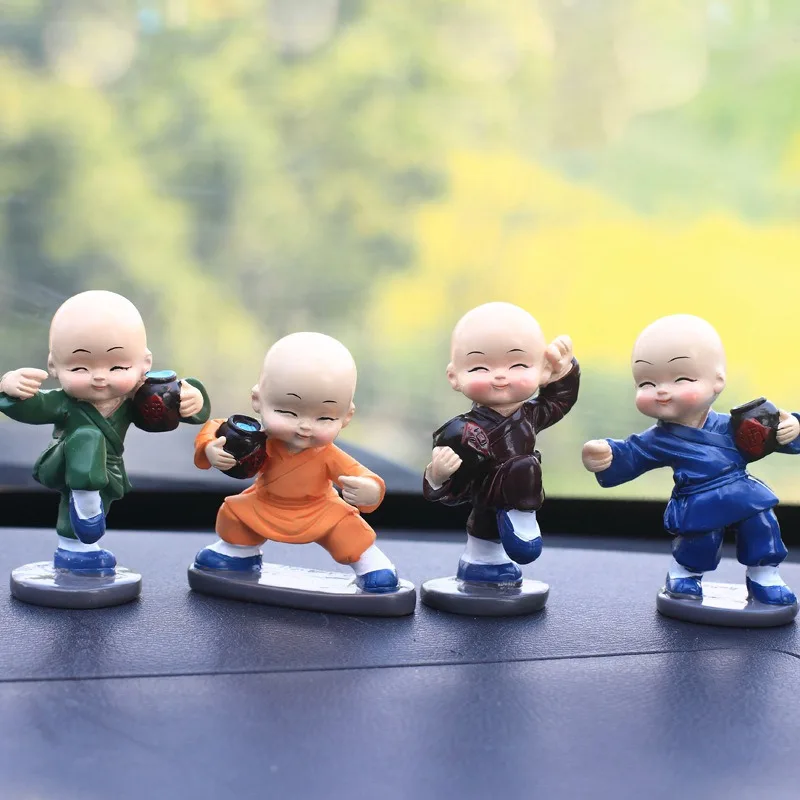 

Resin Ornaments Monk Small Buddha Statue Figurine China Kung Fu Little Monk For Home Decorations Figurines Car Decor