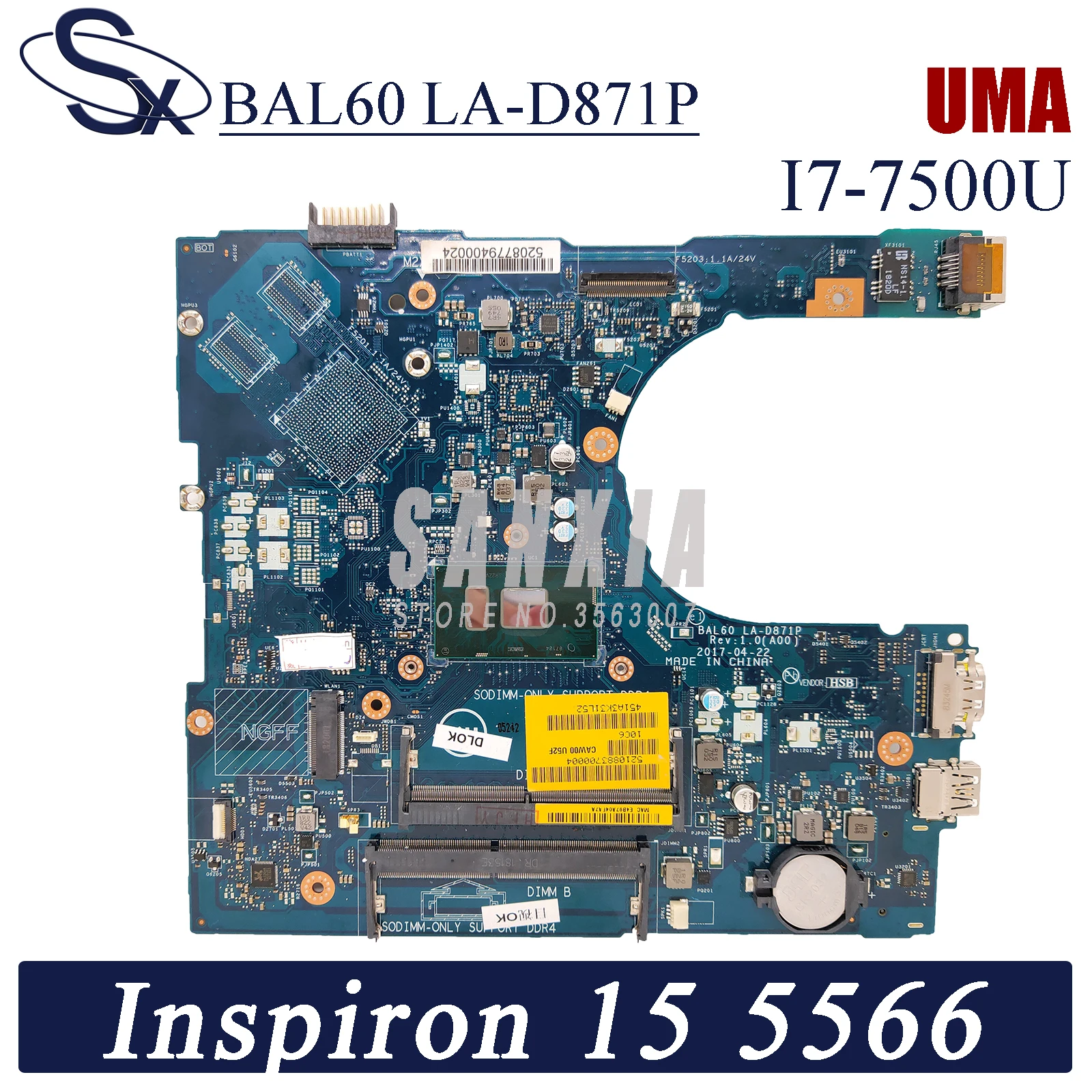 KEFU BAL60 LA-D871P материнская плата для ноутбука Dell Inspiron 15-5566 5568 5468 оригинальная I7-7500U UMA |