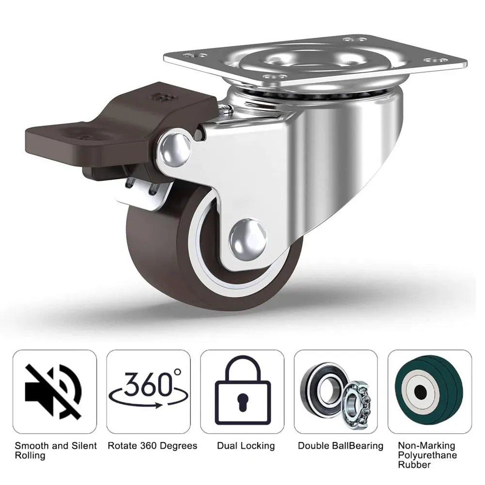 4 шт. колесики с тормозом бесшумные резиновые 1-дюймовый поворотный перемещение