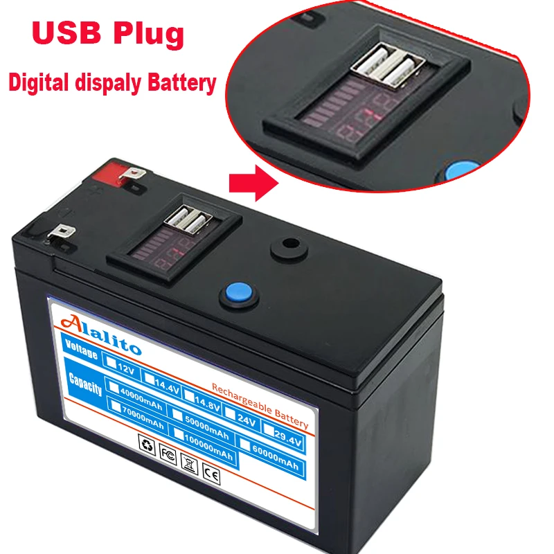 Новый USB-дисплей мощности 12 в 60 Ач 18650 литиевый аккумулятор подходит для солнечной